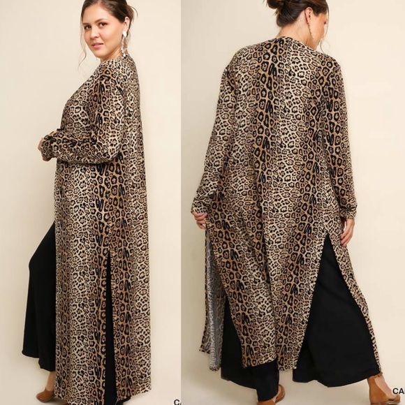 NWT Umgee Jaguar Print Open Front Long Body Cardigan with Side Slits - Picture 7 of 11